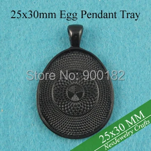 

25x30mm Black Egg Pendant Tray, Pendant Settings, Egg Glass Cabochon Trays