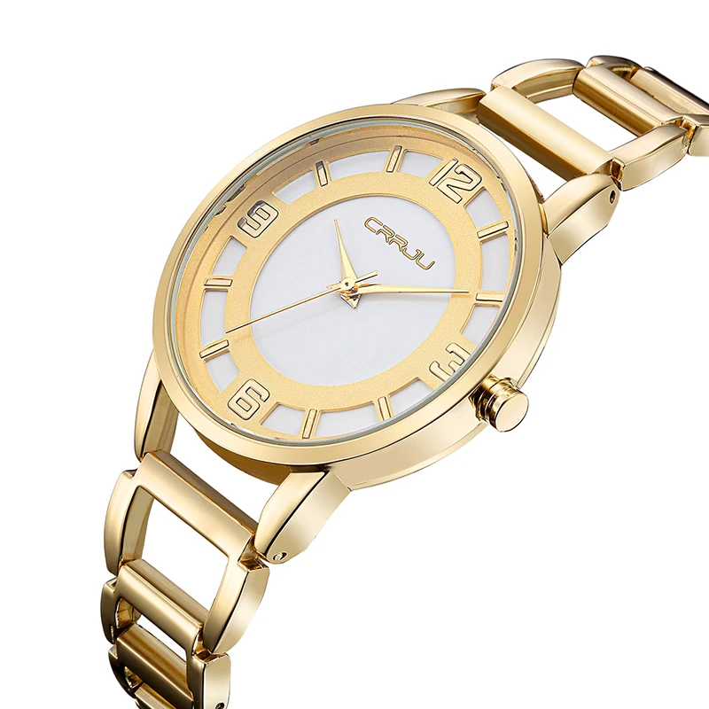

CRRJU Women's Hollow Bracelet Watches Luxury Gold Women Wrist Watch Women Watches Stainless Steel Ladies Watch Clock Reloj Mujer