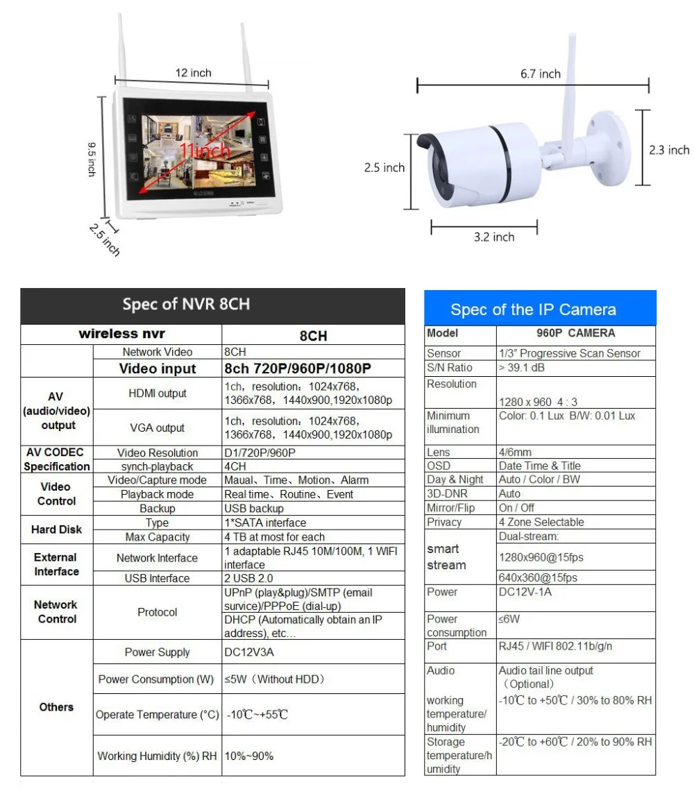 8CH беспроводной Wi Fi P 960 P CCTV системы с 11 дюймов мониторы 8 каналов NVR P + шт.. 960 IP камера охранных товары теле и видеонаблюдения комплект