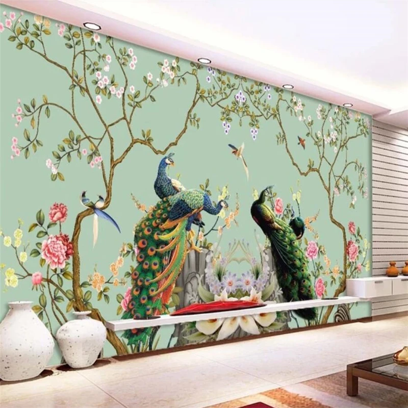 

beibehang Custom wallpaper 3d photo mural flower bird peacock figure background wall living room bedroom restaurant 3d wallpaper