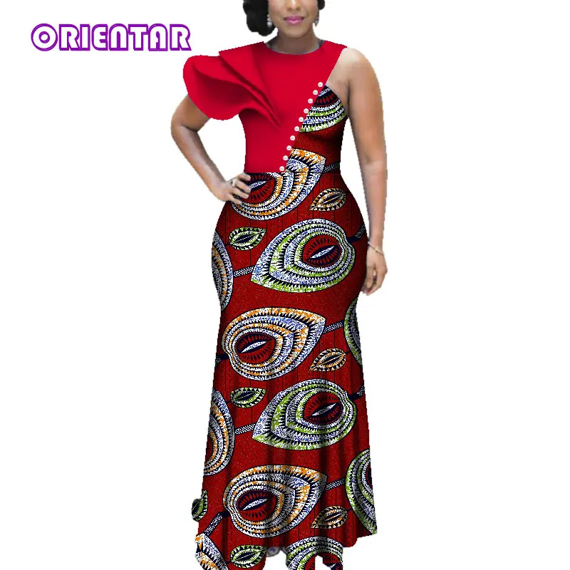 Африканские платья для женщин Африканский Воск Принт Базен Riche Дашики длинное платье Леди Элегантное свадебное платье Африка Макси WY3619