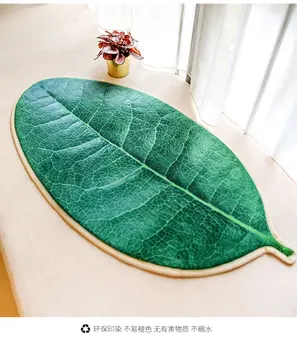 

15%,Household Creative Leaf shape green floor mat Suede Washable Kitchen Anti-skid pad carpet no fade for kids dog cat pet
