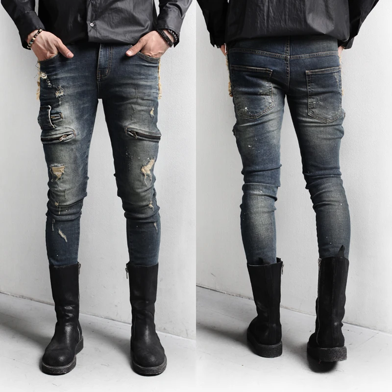men zipper jeans male fashion streetwear retro mens zipper decoration