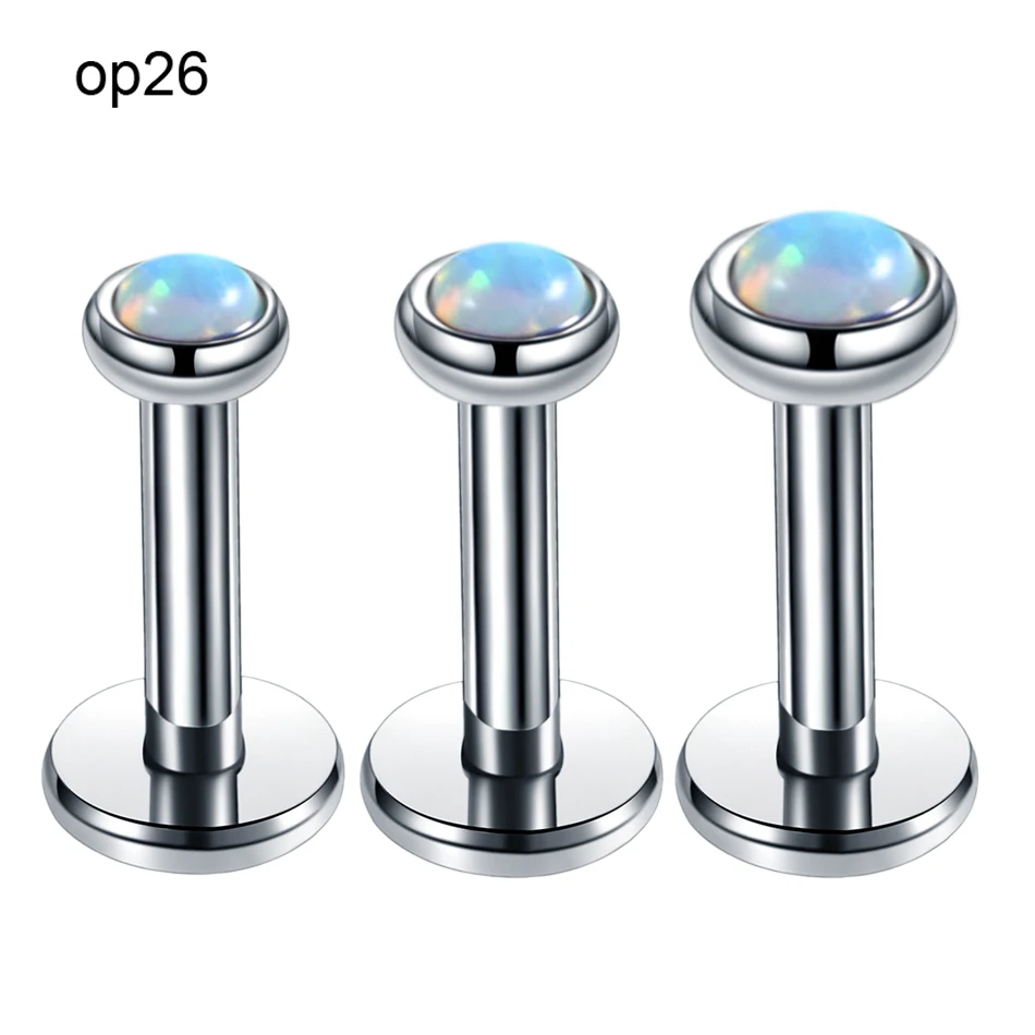 Steel Internally Thread Opal Stone Ear Helix Tragus Barbell Piercing Opal Labret Stud Lip Rings Sexy Girls Jewelry 16g 3pcs/lot