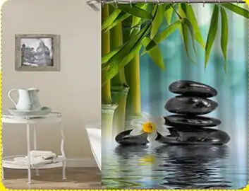 Китайская пасторальная Водонепроницаемая 3D занавеска для душа для ванной комнаты каменная зеленая бамбуковая набивная декоративная Цветочная занавеска из полиэфира - Цвет: 05-8