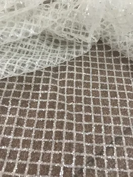 

Hot selling yaking-351 glued glitter sequins lace fabric African French net tulle Lace Fabric for party
