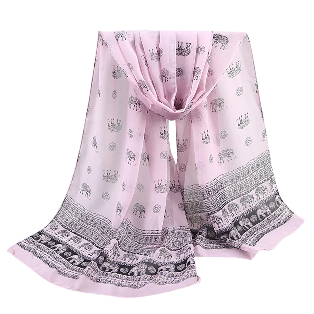 Ethnic Silk Scarf Luxury Brand Chiffon hijab scarf Women Elephant Printed Scarf Retro Female Shawl foulard femme C10 - Цвет: Pink