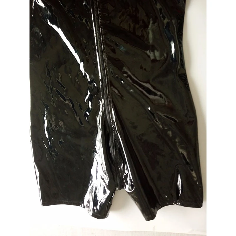 Male Catsuit Faux Leather Stretch PVC Bodycon Open Crotch Zipper Jumpsuit Men Latex Bodysuit W880451