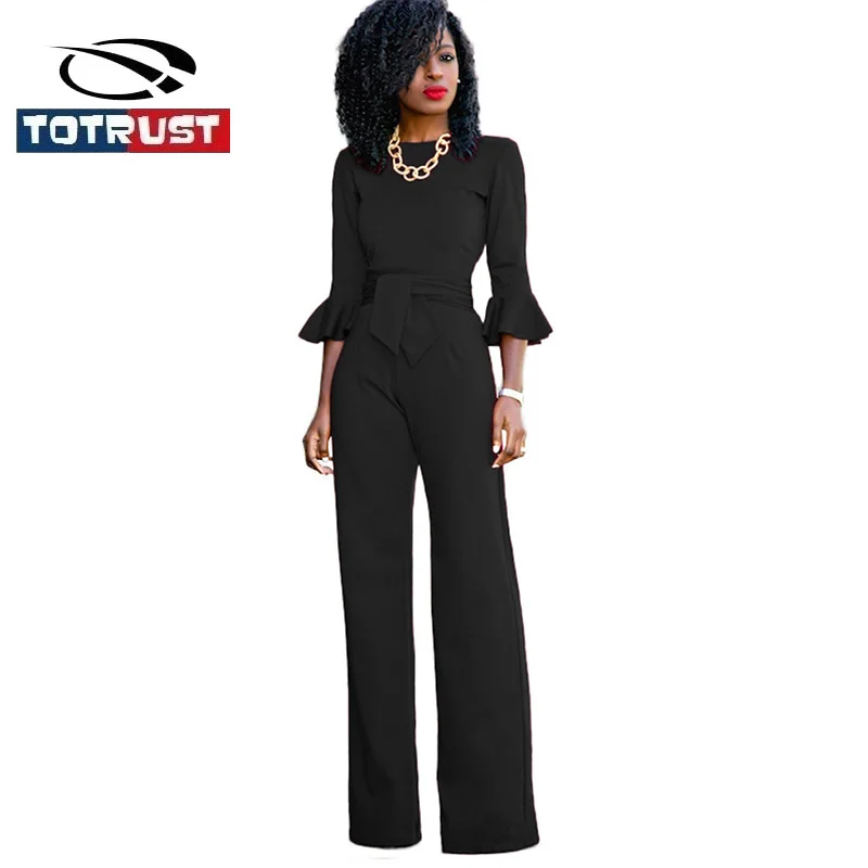 TOTRUST Black Three Quarter Ruffled Sleeve Jumpsuit Women 2018 Fashion