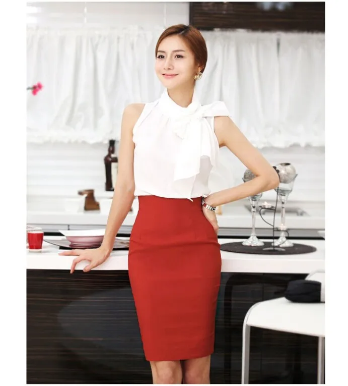 Belle Poque Jupe crayon pour femme avec fente Taille haute avec ceinture, beige, M
