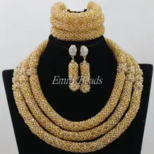 Костюм африканские Золотые бусы Ювелирные наборы новые нигерийские вечерние свадебные индийское ожерелье для невесты комплект AIJ542