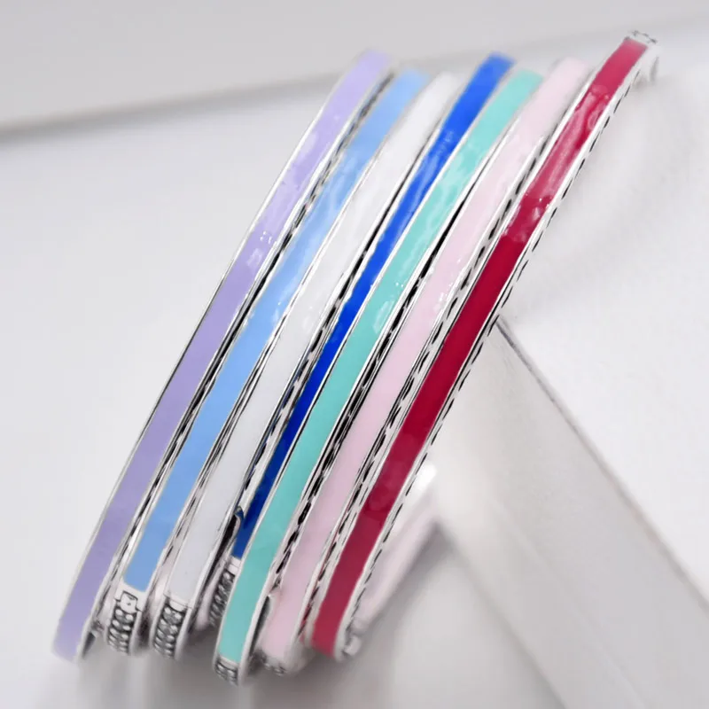 

Top 925 Sterling Silver Bangle Enamel Radiant Hearts With Cubic Zirconia Bracelet Bangle Fit Women Bead Charm Diy Jewelry