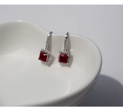1 pair white 7 mm Серьги из стерлингового серебра 925 пробы, модные, красные, циркониевые, квадратные, короткие, висячие серьги, для любимой, дикие, женские, серебряные серьги, ювелирные изделия - Окраска металла: 1 pair white 7 mm