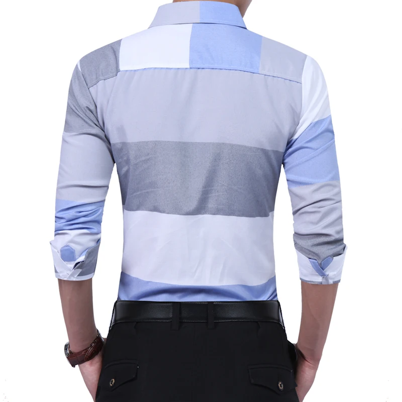 Fengguilai Модные мужские рубашка с длинными рукавами высокое качество хит Цвет в полоску Повседневная рубашка мужская одежда Рубашки Slim Для