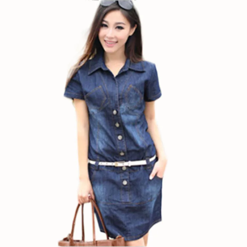 

Women's Dress Summer Style Plus Size 5XL Dresses Denim Vestidos Short Sleeve Loose-fitting Dress Casual Clothes 2018 Hot C26