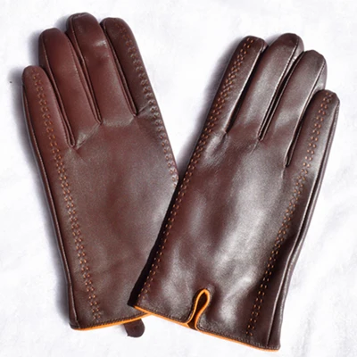 Модные мужские перчатки из натуральной кожи, мужские перчатки, Осенние бархатные теплые черные перчатки из овчины наппа, мужские варежки - Цвет: red Brown