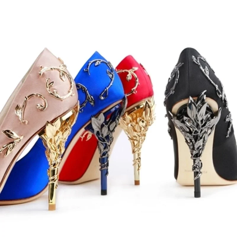 

Elegant Silk Women Pumps High Heels Rhinestone Flower Wedding Pumps Brand Design Pointed Toe High Heels