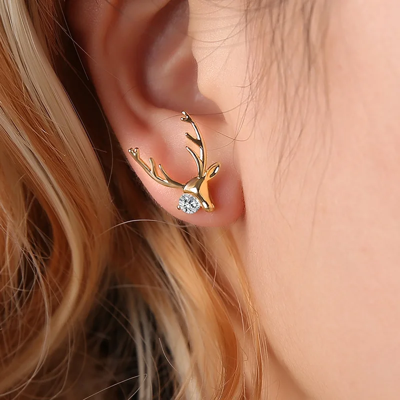 

Women Gold/Silver color Stainless Steel Cute Deer Ear Stud Earrings For Womens Girls Animal Earring Minimalist Jewelry Gift