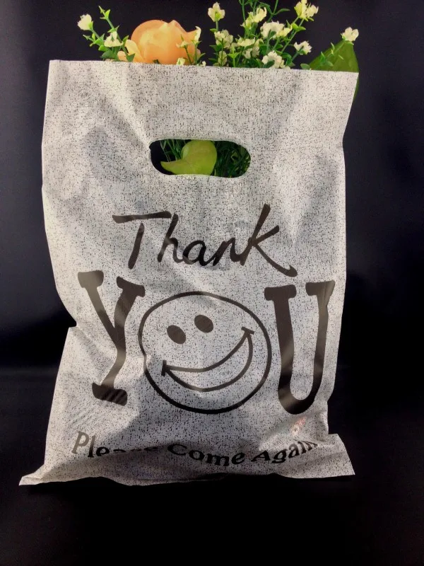 Wholesale Plastic Shopping Bags With Handle 25x35cm Smile Face Print