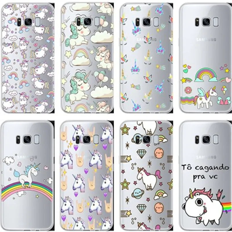 Увлекательный чехол для телефона Samsung2016 2017J3J5J7 A3 A5 A9 Симпатичные Радуга лошадь ТПУ