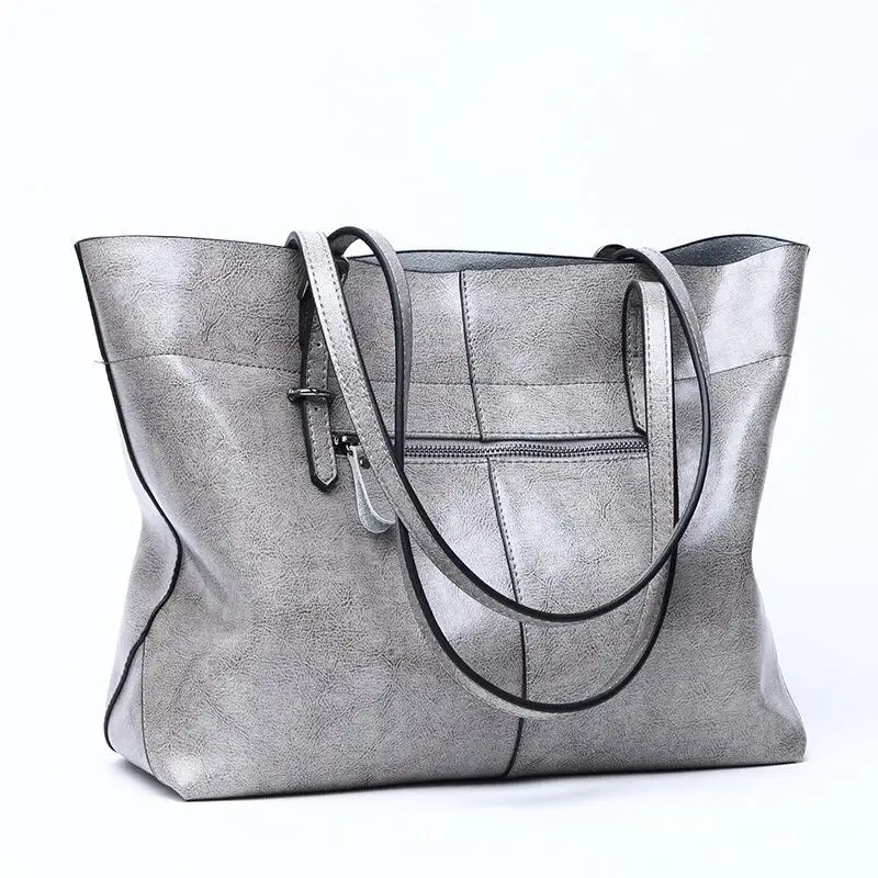Женские сумки, натуральная кожа, сумка-мешок, настоящая коровья кожа, женские сумки через плечо - Цвет: Gray horizontal