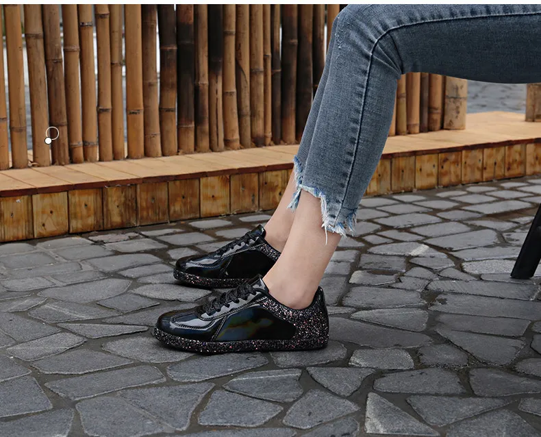 Fashion Sneakers Women Flats Shoes Casual Outdoor Walking Shoes Woman Lace-up Gold Glitter Ladies Shoes Zapatos Mujer (8)