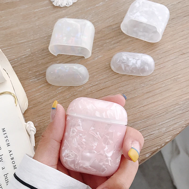 

For Apple AirPods 1 2 Case Luxury Conch Shell Earphone Case For Airpods Cover Marble Patterned IMD Silicon For Funda Air Pods