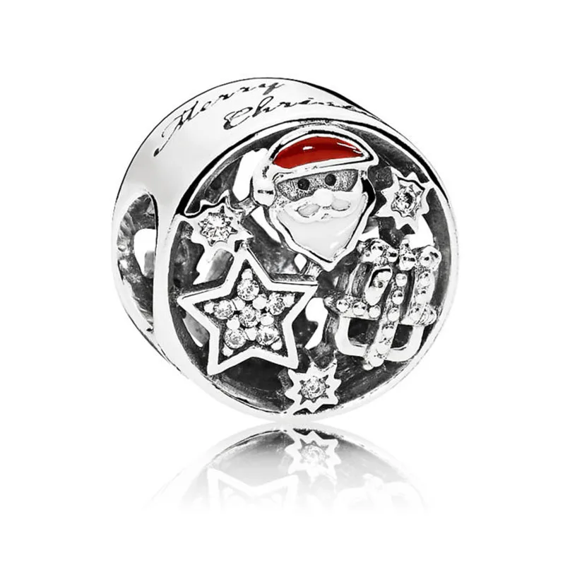 Рождественские бусы подходят к оригинальным браслетам Pandora, очаровательные ювелирные изделия, 925 серебряные бусы украшение кулон, рождественские украшения, подарок