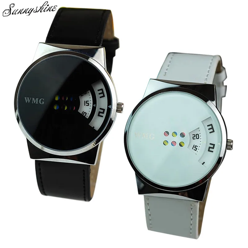 

NEW 2018 Watches Women Men Creative Cool Colorful Black White Carousel Scale Leather Quartz Hot Belt Gift Quartz wristwatch M5