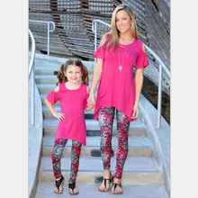 Family Matching Outfit Mother Daughter Print Flower Pants Leggings Family Look Clothing