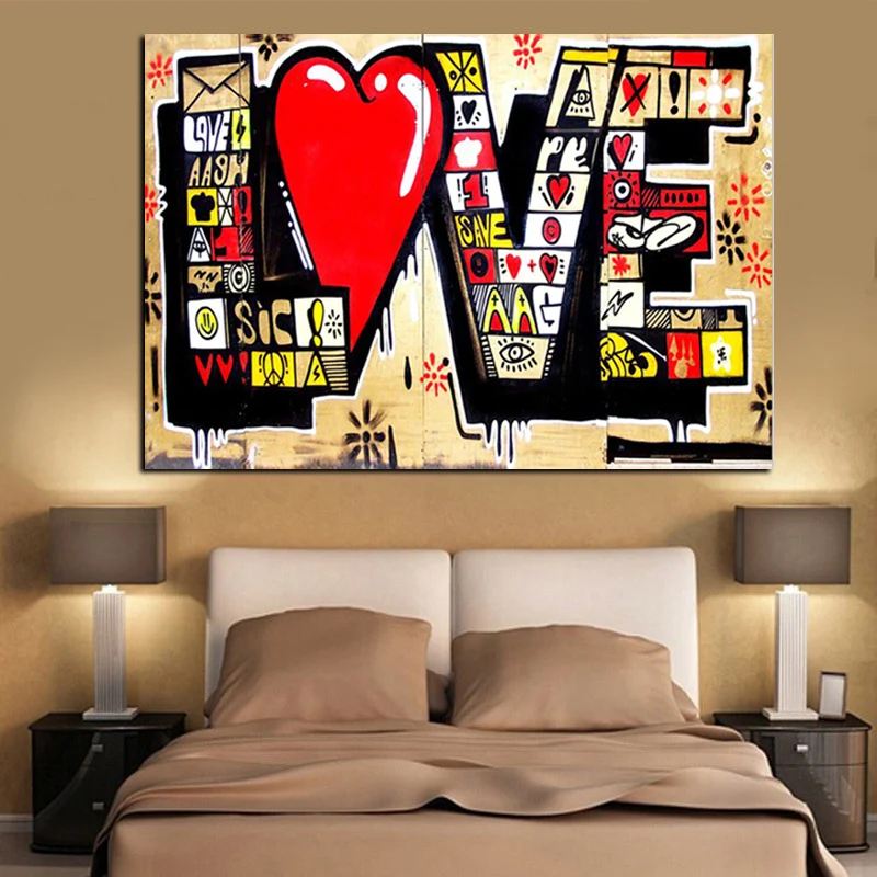 HD Print Banksy Street Art Graffiti 3D Red LOVE MODERN Abstract Canvas Painting Poster Art Wall Pictures For Living Room Cuadros