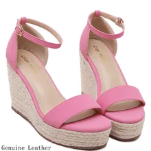 Genuine Leather Superior Qality Summer style comfortable Bohemian Wedges Women sandals for Lady shoes high platform flip flops