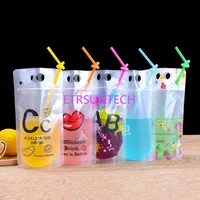 1000pcs/lot 500ml New Design Plastic Drink Packaging Bag Pouch for Beverage Juice Milk Coffee, with Handle and Holes for Straw 1