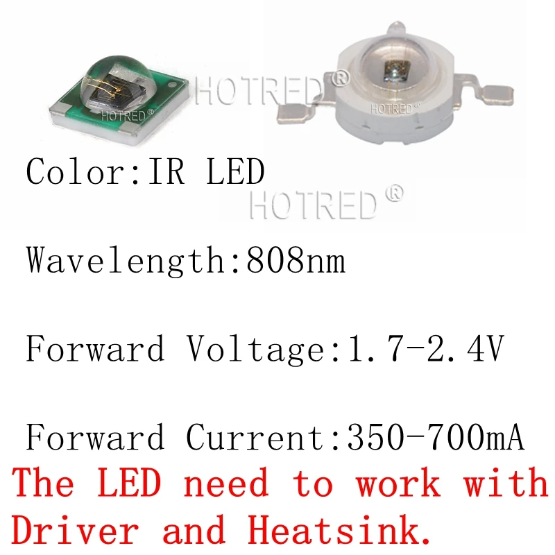 10 шт. высокое Мощность светодиодный чип 1 Вт-3 Вт 3535 808nm 805-810nm EPI светодиодный s инфракрасный ИК-1,5 -1,7 В 700mA диода излучатель лампы