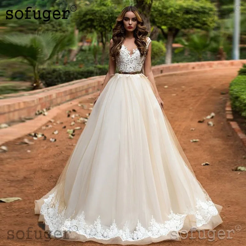 Картина Чемпион открытая спина, тюль свадебное платье с аппликацией Robe De Mariee Sofuge Boho элегантное женское вечернее платье Abiti Da Sposa длинные платья
