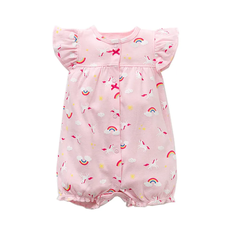 Летние брендовые комбинезоны для новорожденных; хлопковые комбинезоны с короткими рукавами и рисунком; одежда для маленьких девочек; комплекты одежды для мальчиков - Цвет: E