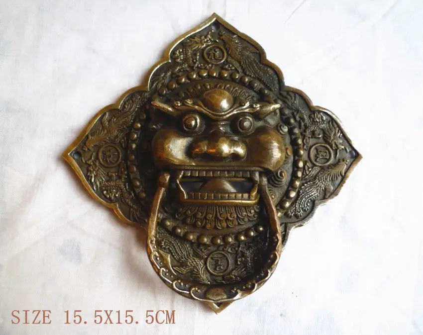 

Chinese Bronze Foo Dog Lion square Door Knocker 6"High Garden Decoration 100% real Brass Bronze