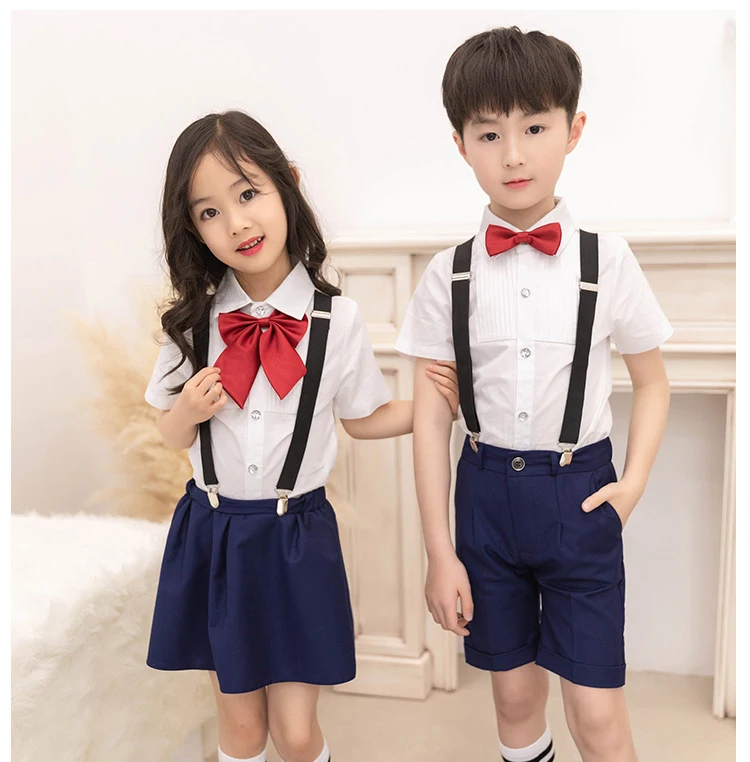 

2019 Kids Summer School Formal Uniforms Set Kindergarten Chorus Performance Clothes Children's Day Costumes Free Socks Bowtie