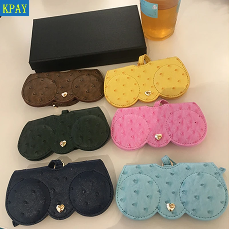 KPAY Ostrich Pattern Unique PU Leather Glasses Bag Multi-function Eyeglasses Case Women Sunglasses Storage Protection Ins