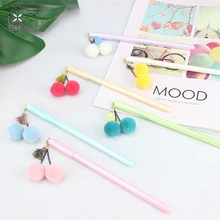 huaqi 4 pcs Fashion Bow Plush Tassel Cherry Pendant Gel Pen wish ball black ink pen