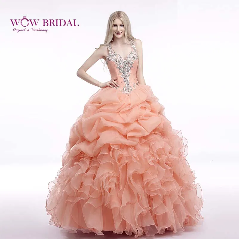 Wowbridal изящное розовое Пышное Платье Милая Вышивка кристаллами блестки из бисера Многоуровневая органза гофрированное Пышное Платье - Цвет: Розовый