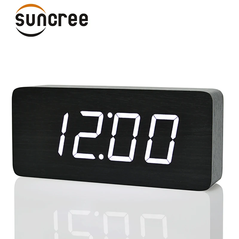 

Suncree Big Number LED Wooden Table &Desk Alarm Clock with Temperature Wood Voice Activated Digital Table Clocks
