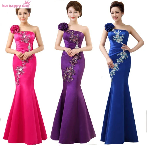 

new arrival hot sale 2019 red royal blue fuchsia one shoulder long Chinese mermaid embellished satin evening gown dresses W2415
