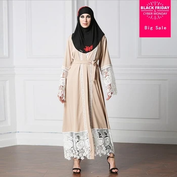 

S-5XL Plus size Adult lace Robe Musulmane Turkish Dubai Fashion Abaya Muslim Dress lace Robes Worship Service wj1120
