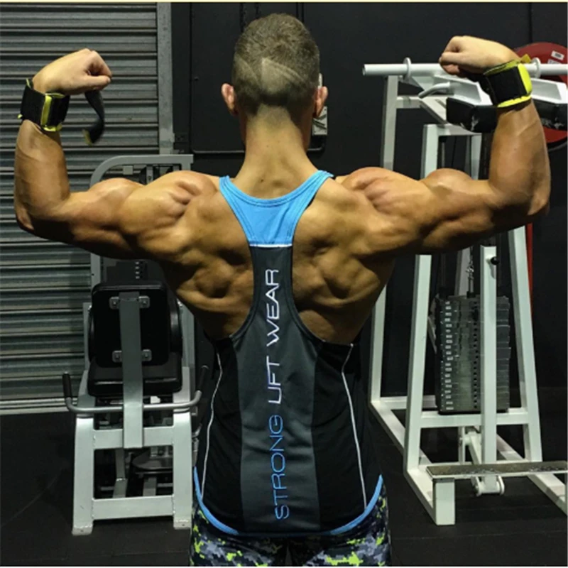 

Summer men's fitness vest, 2019 new men's patchwork vest, brand men's summer sling gym sin mangas shirt