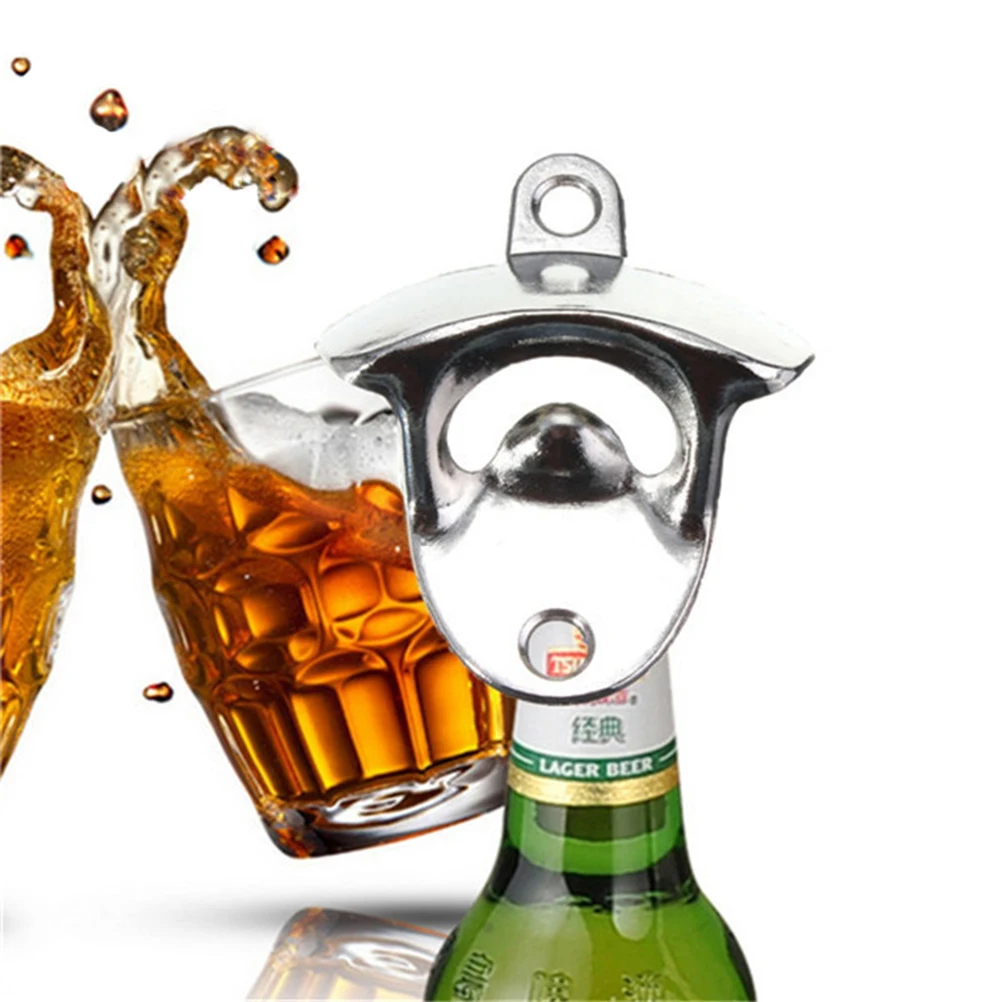 Stainless Steel Wall Mount Bar Beer Soda Glass Cap Bottle Opener Kitchen Accessories Cooking Tools Men Gift New 1 Pcs