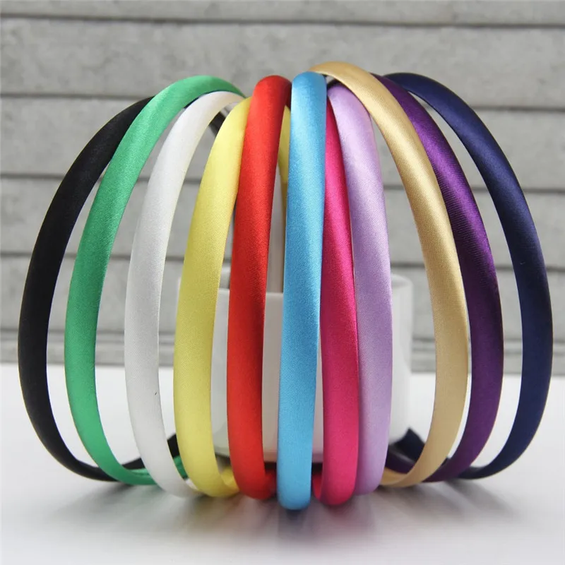 Beste 2017 6 stks partij 1 cm Vrouwen Meisjes Satijn Resin Haarbanden Lint Bedekt Kids DIY Hoofdbanden Kinderen Haar Accessoire