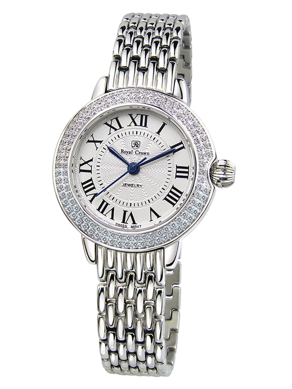

Royal Crown Jewelry Watch 6119S Italy brand Diamond Japan MIYOTA platinum Stainless Steel Bracelet Lady Hour Retro Clock