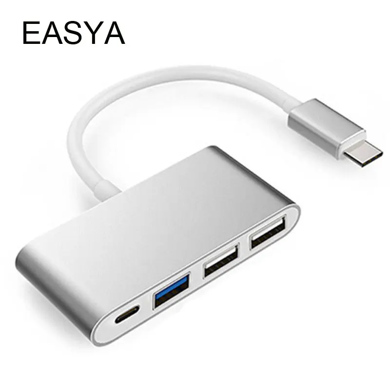 

EASYA Thunderbolt 3 USB C to Hub Super Speed USB 3.0 Hub Adapter 4-in-1 USB-C Dock with 3 USB Ports Sliver for Macbook Pro