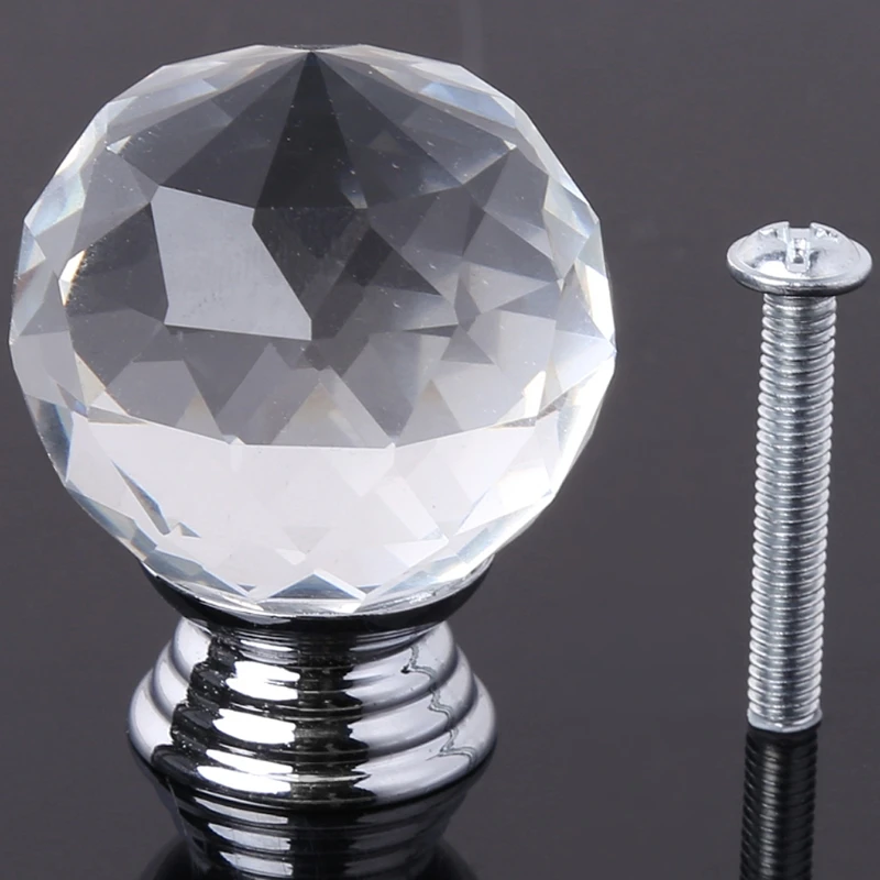 

30mm Round Clear Crystal Sparkle Diamond Glass Cabinet Knobs Drawer Pull Handle